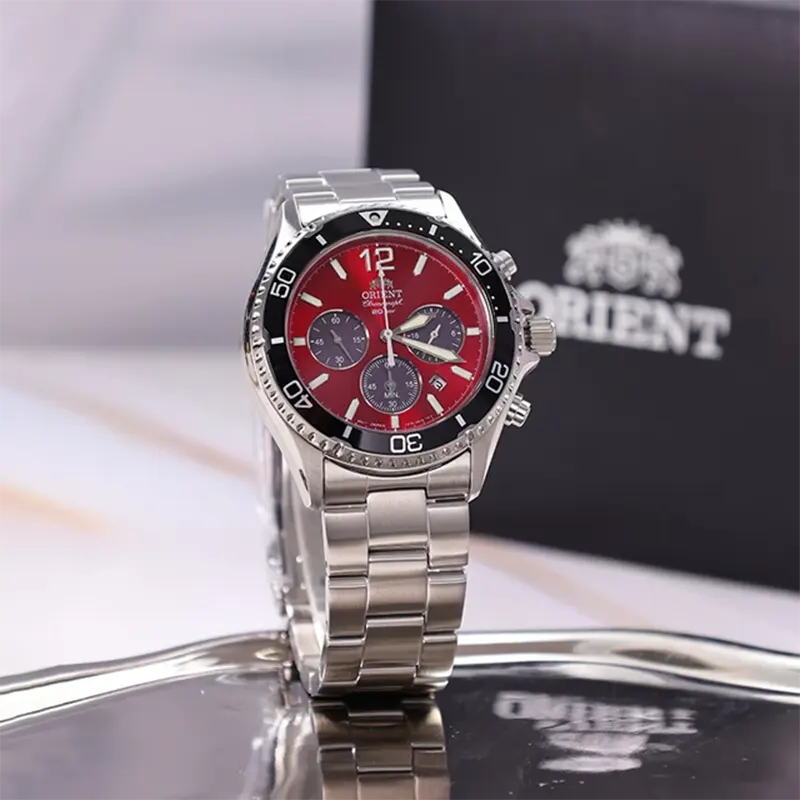 Orient Mako Solar Chrono Red Blue Dial Men's Watch- RA-TX0207R